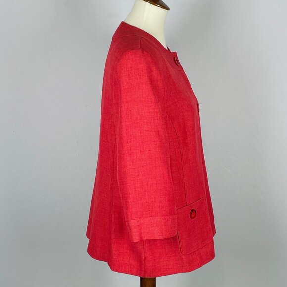 Alfred Dunner 3/4 Sleeve Blazer Sz 14 Tomato Red Decorative Stitch Office - Picture 3 of 6